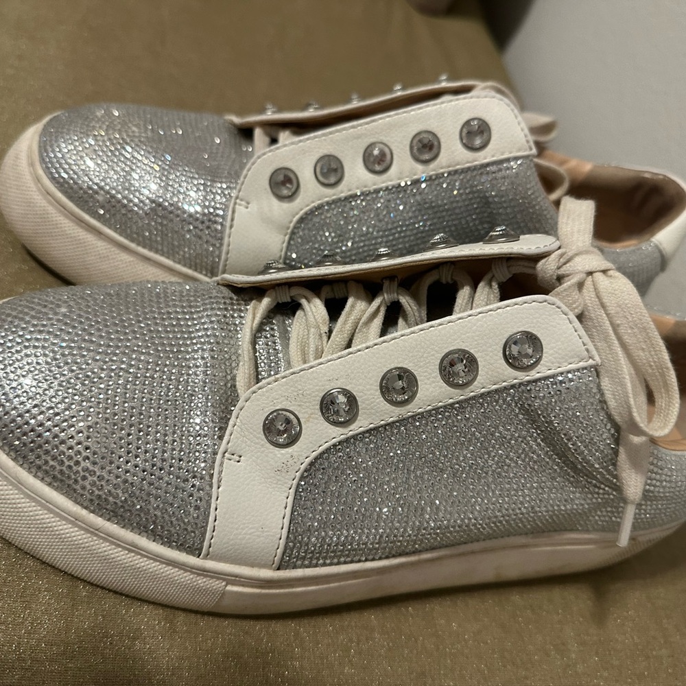 Alex Marie Silver and White Rhinestone Sneakers